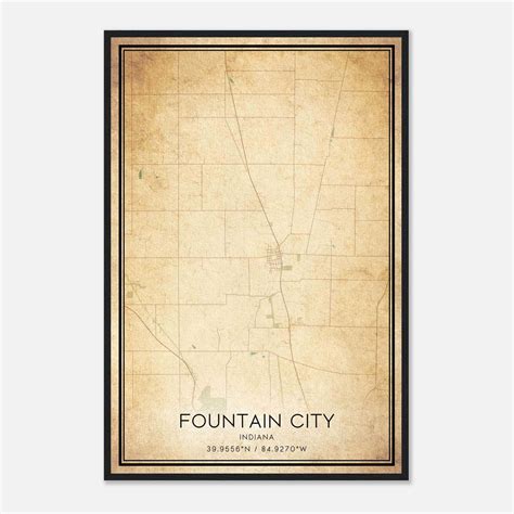 Vintage Fountain City Indiana Map Poster, Fountain City IN City Road ...