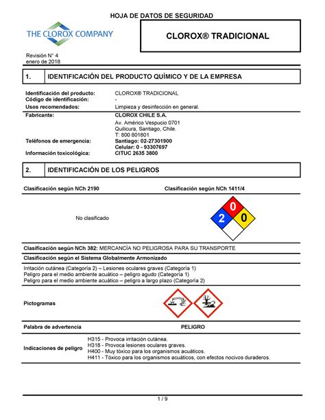 Clorox Safety Data Sheet Pdf at Tayla Burdett blog