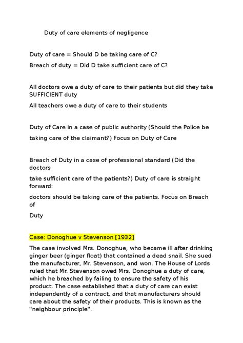 Lecture 4 Duty of care elements of negligence - Duty of care elements of negligence Duty of care ...