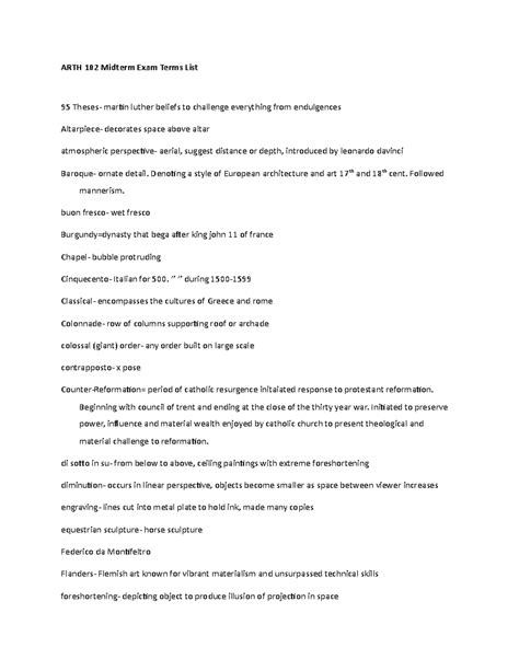 ARTH 272 102 Midterm Exam Terms List - ARTH 102 Midterm Exam Terms List ...