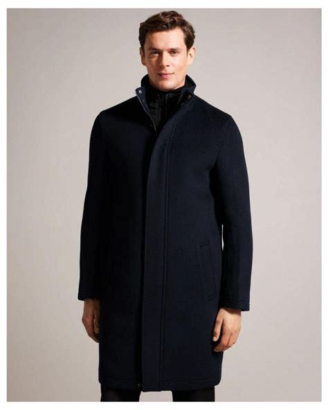 Ted Baker Ederson Wool Blend Funnel Neck Coat in Blue for Men | Lyst UK
