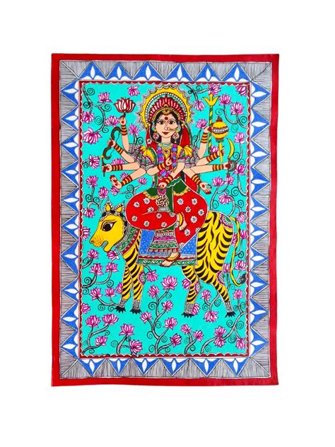 MINI ART BEAUTIFUL MITHILA PAINTING MADHUBANI PAINTING OF DEVI DURGA ...