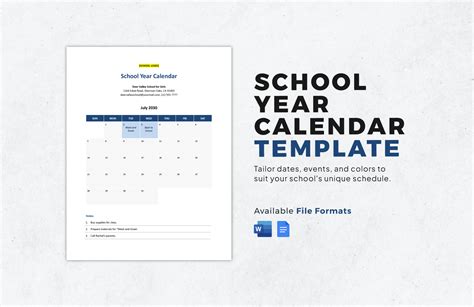 Calendar 2025-26 School Year Template in Publisher, InDesign, Word, PDF ...