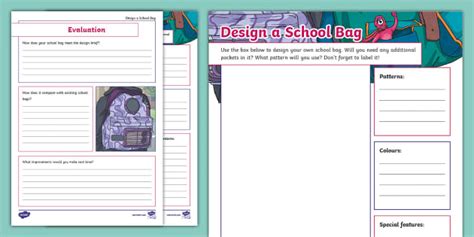 Design a School Bag Worksheet