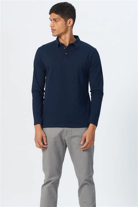 Mens Polo Tshirt | Pima Polo - Full Sleeve Deep Sea Blue