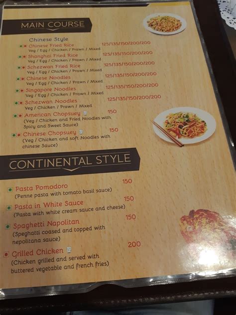 Menu at Sunny Platter, Madurai