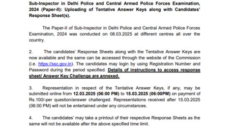 SSC SI Delhi Police, CAPF tentative answer key 2024 for paper 2 out ...