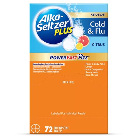 Alka-Seltzer Plus Severe Cold & Flu PowerFast Fizz Citrus Tablets, 72 ...