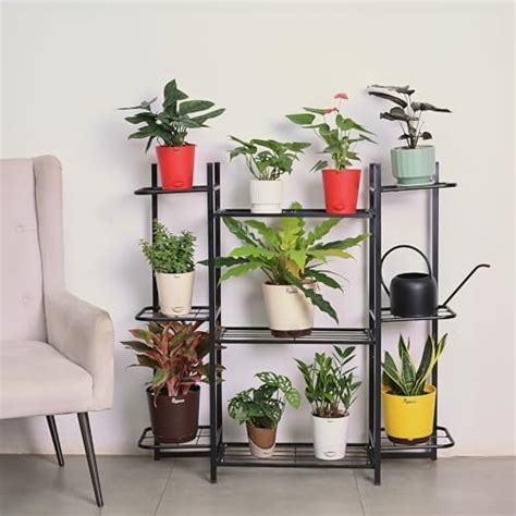 UGAOO 9-Tier Metal Planter Stand (Black) | Multipurpose Step-Tiered ...