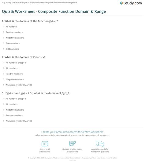Quiz & Worksheet - Composite Function Domain & Range | Study.com