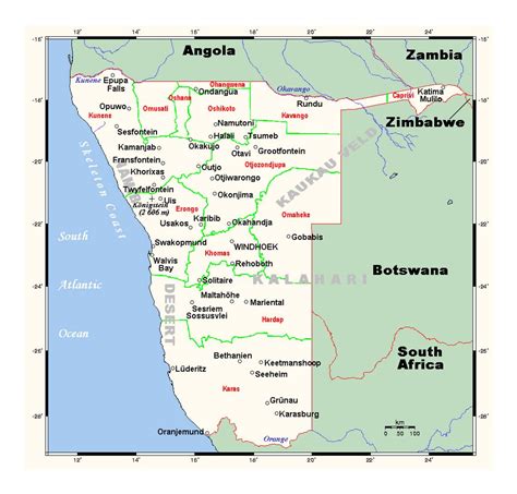 Detailed map of Namibia with cities | Namibia | Africa | Mapsland ...