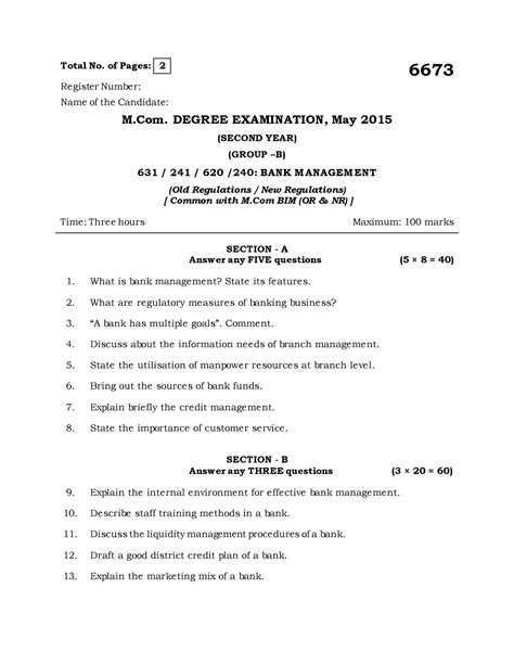 6673 - Bmgt - Previous question paper of bank management - Total No. of ...