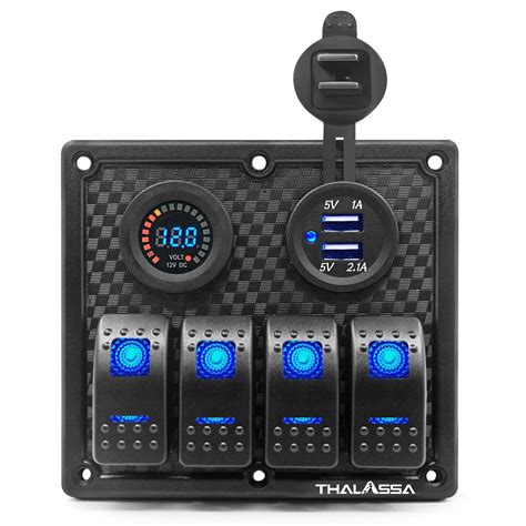 4 Gang Rocker Switch Panel with 12V Digital Voltmeter Display, 5V 2.1A ...