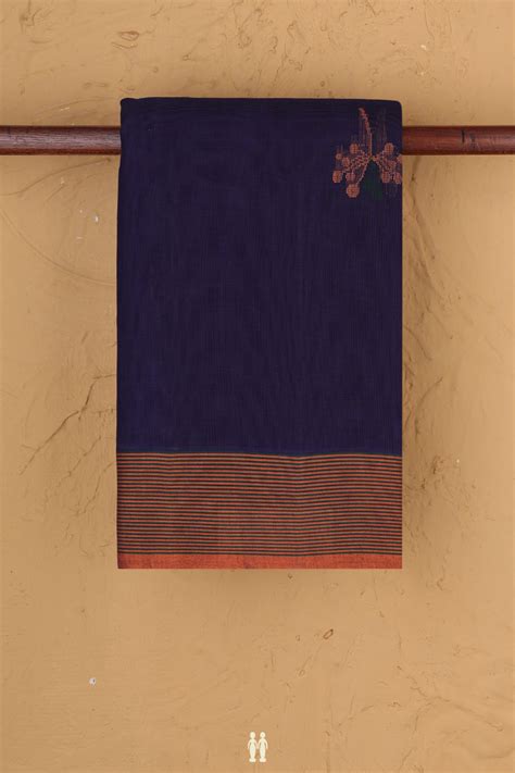 Kanchi Cotton Saree In Navy Blue With Floral Buttas
