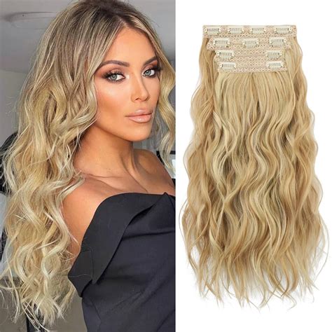 SOFEIYAN Clip in Hair Extensions 4PCS Thick Hairpieces Golden Mix ...