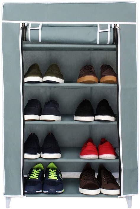 Ebee Metal 5 Shalves Shoe Cabinet (Grey), 58D x 28W x 91H Centimeters ...