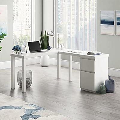 Buy Sauder Northcott White L-Shaped Desk with Drawers, White Finish ...
