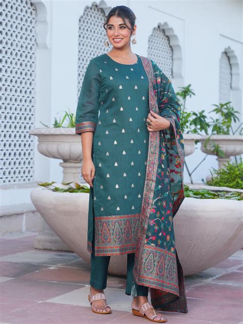 Buy Jacquard Solid Teal Straight Kurta TP50106T | Aramya