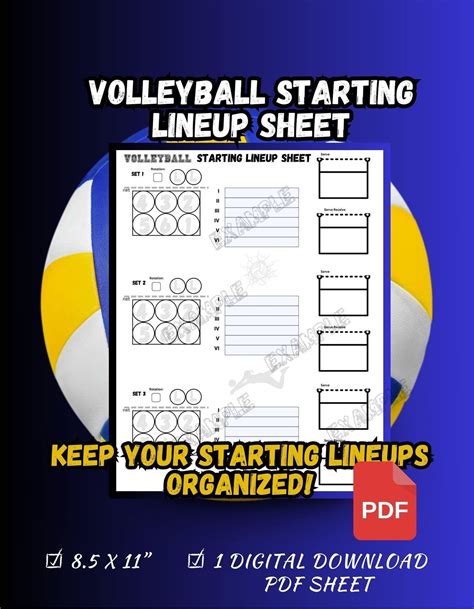 Volleyball Starting Line up Sheet for Coach 8.5x11” | Digital Download | Volleyball Lineup ...