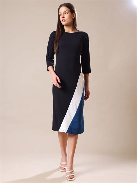 Purvaja Women's Round Neck Bodycone Solid Print Teal Dress