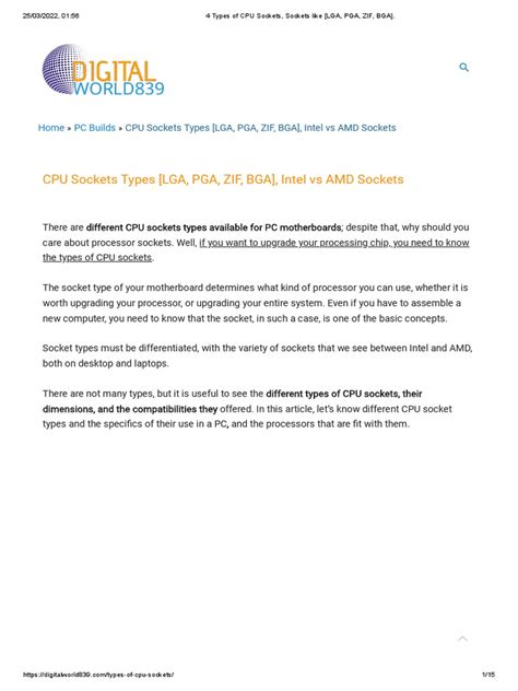 4 Types of CPU Sockets, Sockets Like (LGA, PGA, ZIF, BGA) | PDF | Computer Hardware | Digital ...