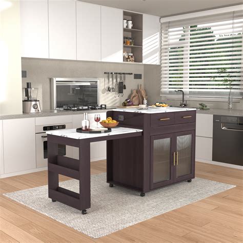 Latitude Run® Expandable kitchen island on wheels - Wayfair Canada