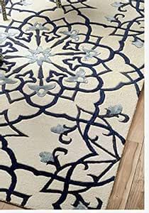 Buy Singar Carpet Cotton Hand Tufted Wool White Blue Matte Geometric ...