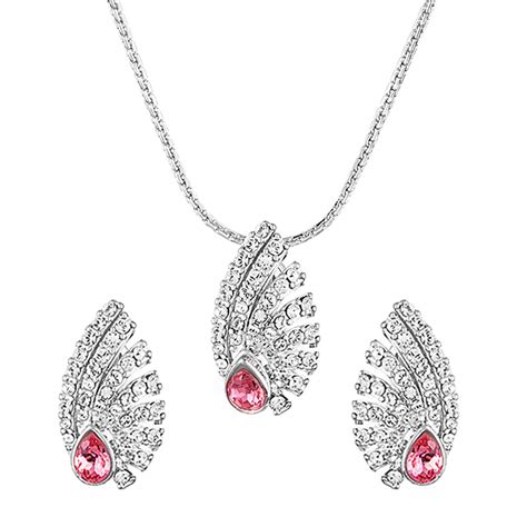 Buy Mahi with Swarovski Zirconia Pink Shell Rhodium Plated Pendant Set ...
