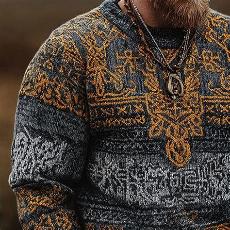 Homme Graphique Pull Tricots Col Rond Rétro Vintage Occasionnel ...