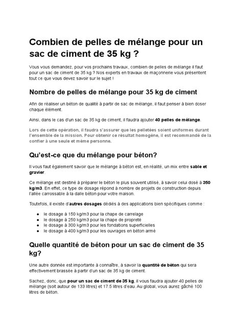 1 sac ciment combien m3 hot sale