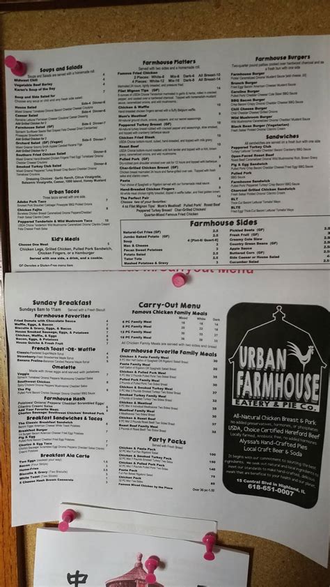 Menu at Urban Farmhouse restaurant, Highland