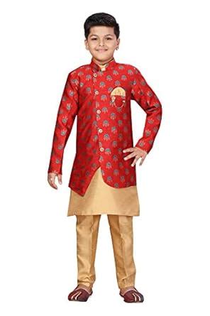 Buy AHHAAAA Kids Ethnic Wear Silk Kurta Pant with Indo Set for Boys 468 ...