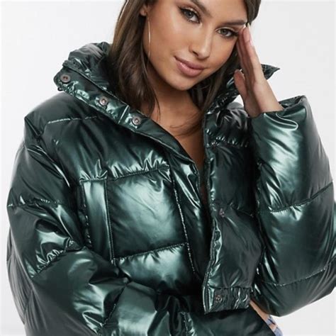 ASOS forest green cropped puffer jacket alpine 80’s... - Depop