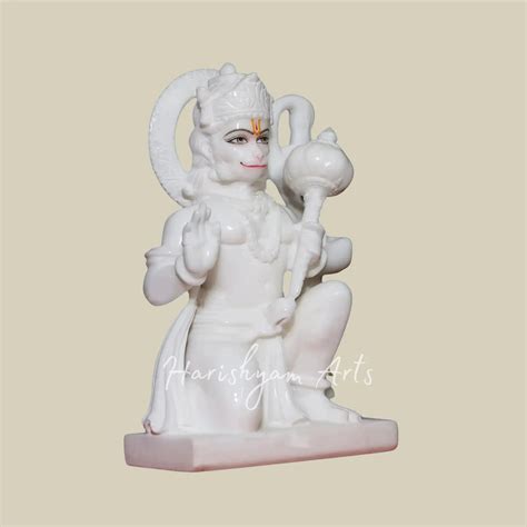 15" White Marble Hanuman Statue For Worship