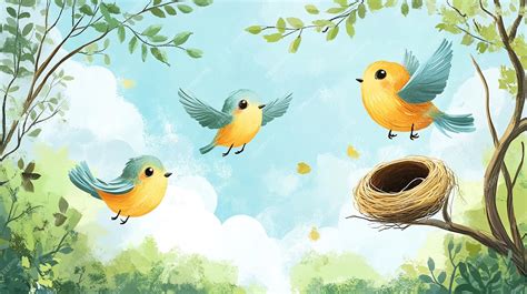 Cute Illustration of Baby Birds Learning to Fly | Premium AI-generated image
