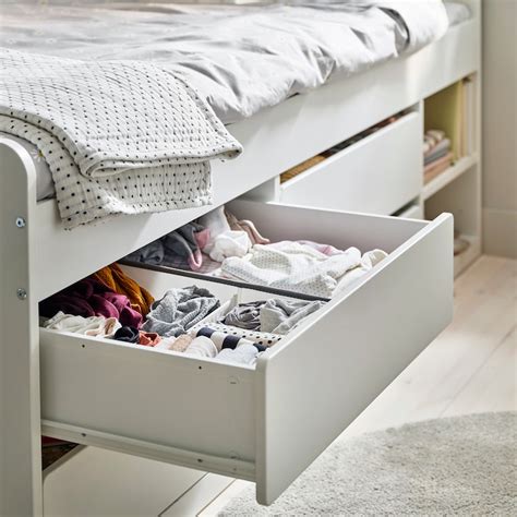 SLÄKT bed frame with storage, incl headboard/Vissle beige, 90x200 cm ...