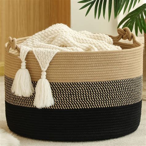 Amazon.com: KAKAMAY Large Blanket Basket (20"x13"),Woven Rope Baskets ...