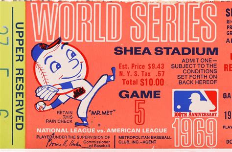 1969 World Series Tickets - Mets History