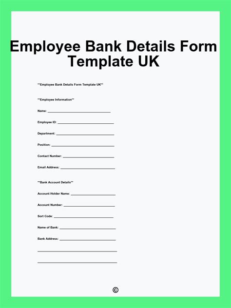 Employee Bank Details Form Template UK - employees of bank