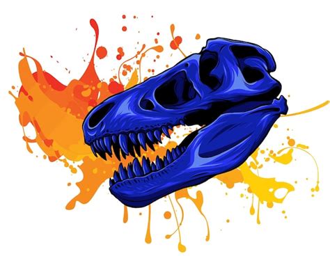 Ręcznie narysowany szkielet głowy dinozaura na białym tle | Wektor Premium