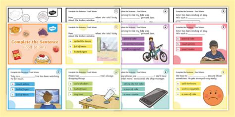 Food Idioms Complete the Sentence Task Cards for 3rd-5th Grade
