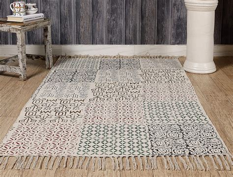 Buy Handicraft-Palace Floral Printed Traditional Rug (White, Cotton, 3 ...