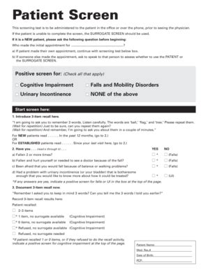 Patient Cognitive Impairment Screening Form - Blank Fillable Template ...