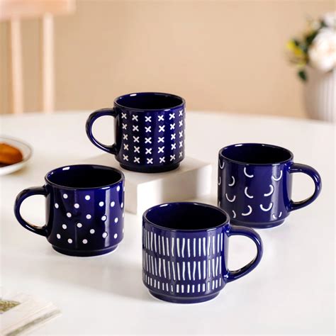 Navy Blue Chic Stackable Cups Set Of 4 220ml Online - Premium Coffee ...