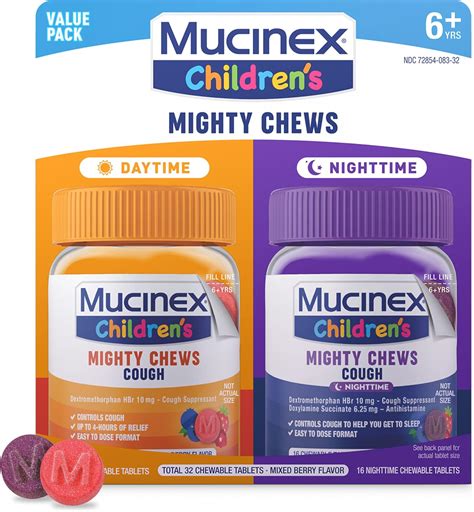 Amazon.com: Mucinex Children's Mighty Chews Kids Cough Medicine Daytime and Nighttime Value Pack ...