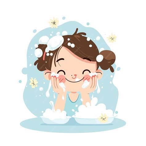 La chica se lavó la cara. | Vector Premium