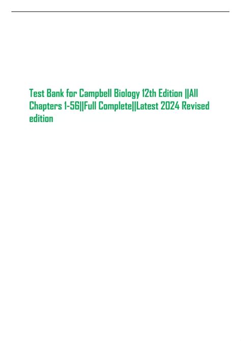 Test Bank for Campbell Biology 12th Edition ||All Chapters 1-56||Full ...