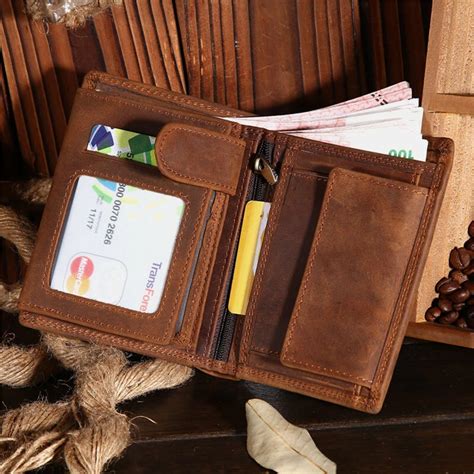 Men genuine leather vintage wallet card holder zipper coin bag Sale ...