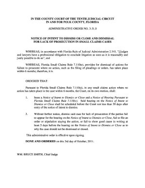 Fillable Online NOTICE OF INTENT TO DISMISS OR CLOSE AND DISMISSAL Fax ...