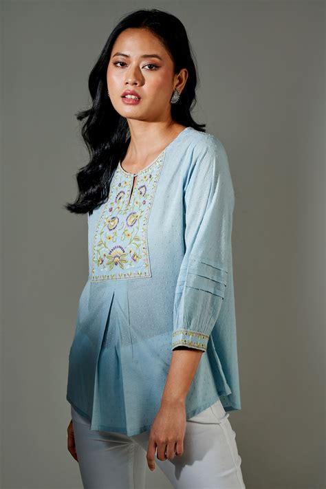 Buy Aqua Dobby Embroidered Straight Top Online for Women from ...